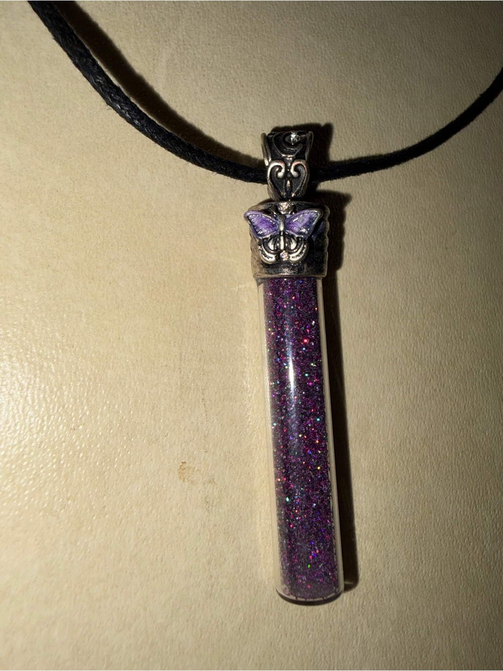 Hot Topic Purple Glitter Vial Necklace with Butterfly Charm